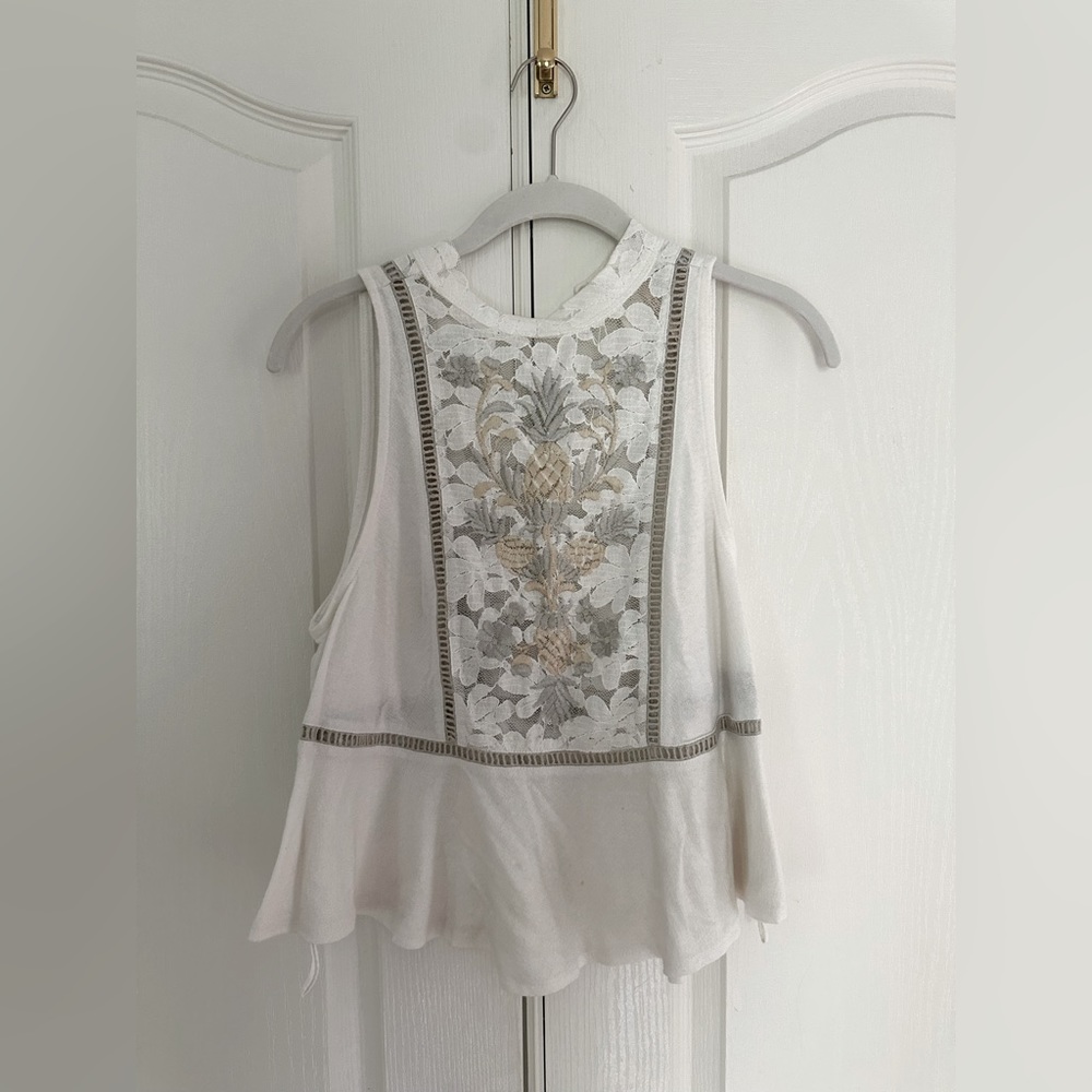 Free People Pineapple Sheer Mock Neck Top XS